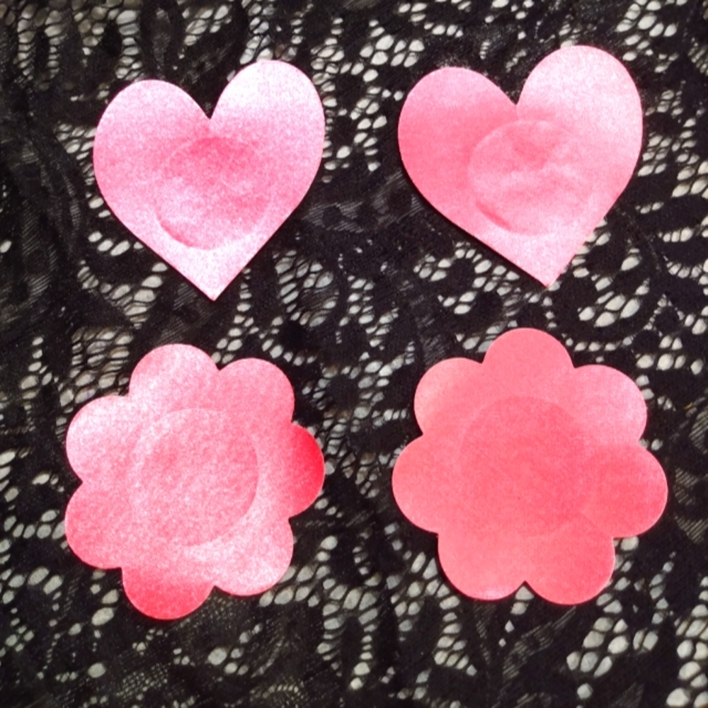 Silky Hot Pink Nipple Covers Heart And Flower Pasties